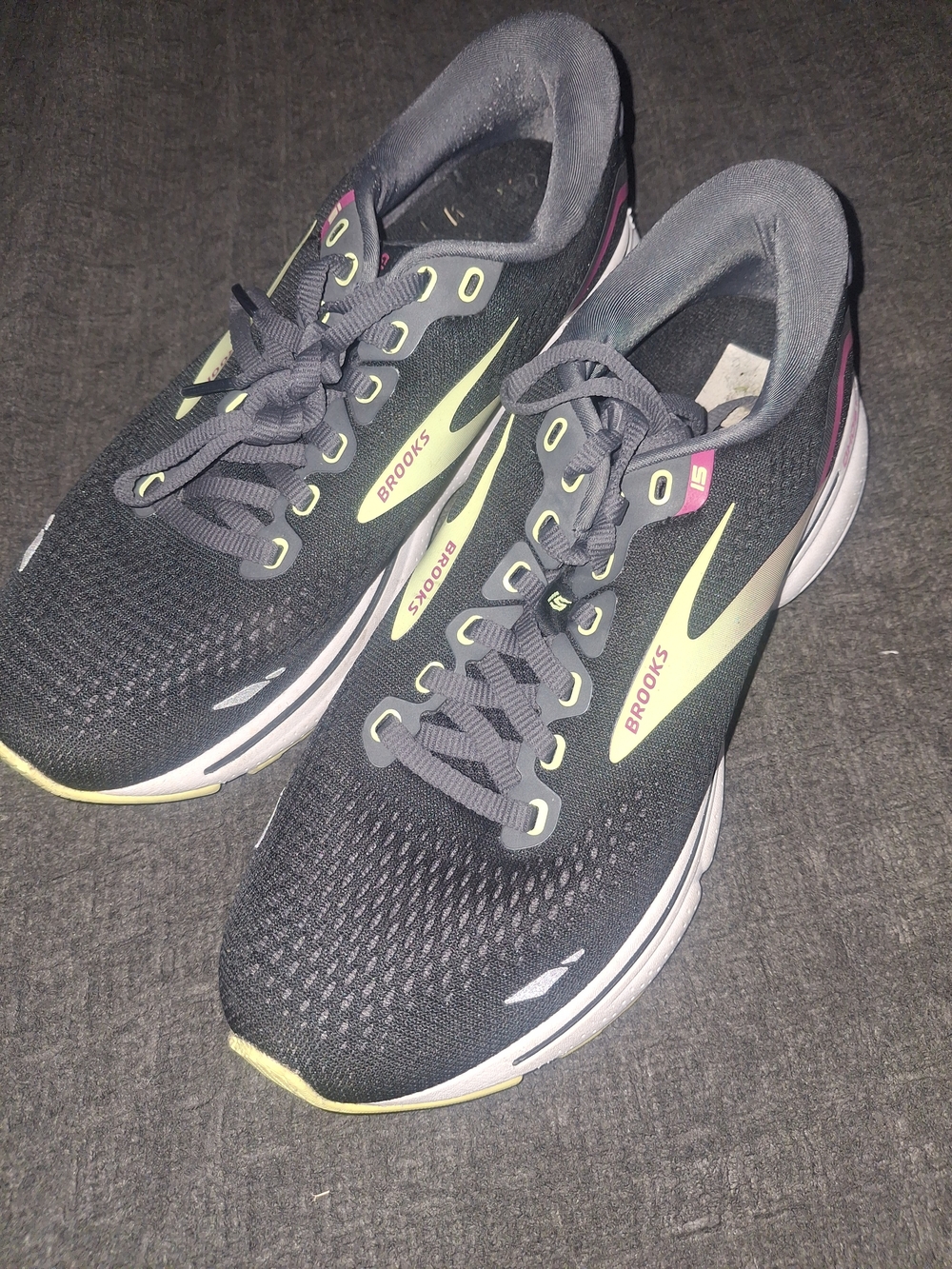 Brooks Women’s Black Running Sneakers with Lime and Pink Accents